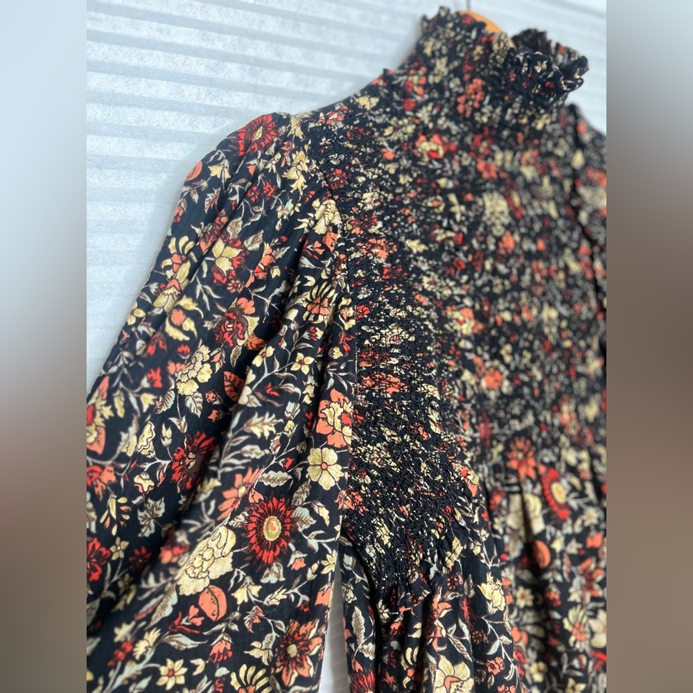 Anthropologie x Plenty by Tracy Reese Smocked Floral Long sleeve Mini Dress S - Picture 6 of 13